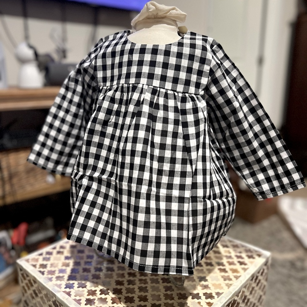 Toddler Graham pattern black-and-white, long sleeve lightweight dress
